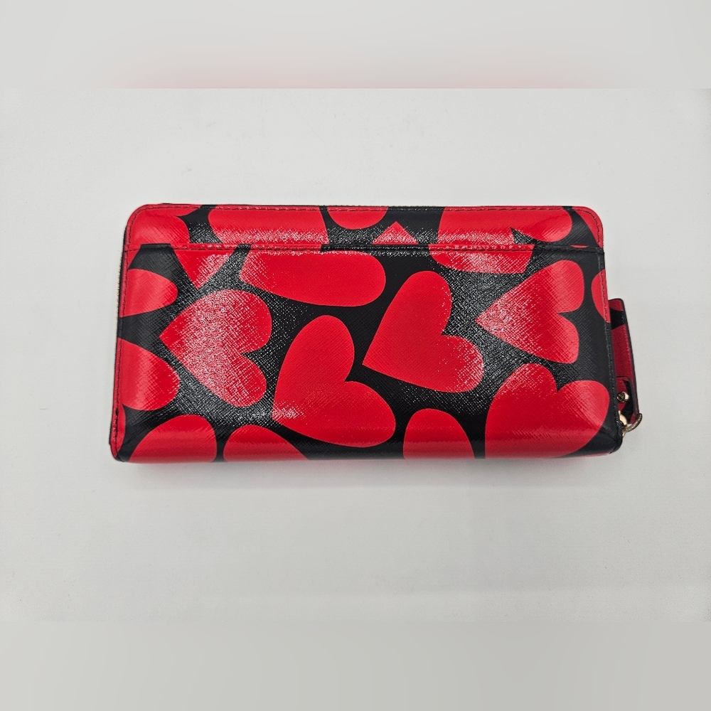 Kate Spade Be Mine Black and Red Heart Pattern Wallet Patent Leather - Picture 2 of 3